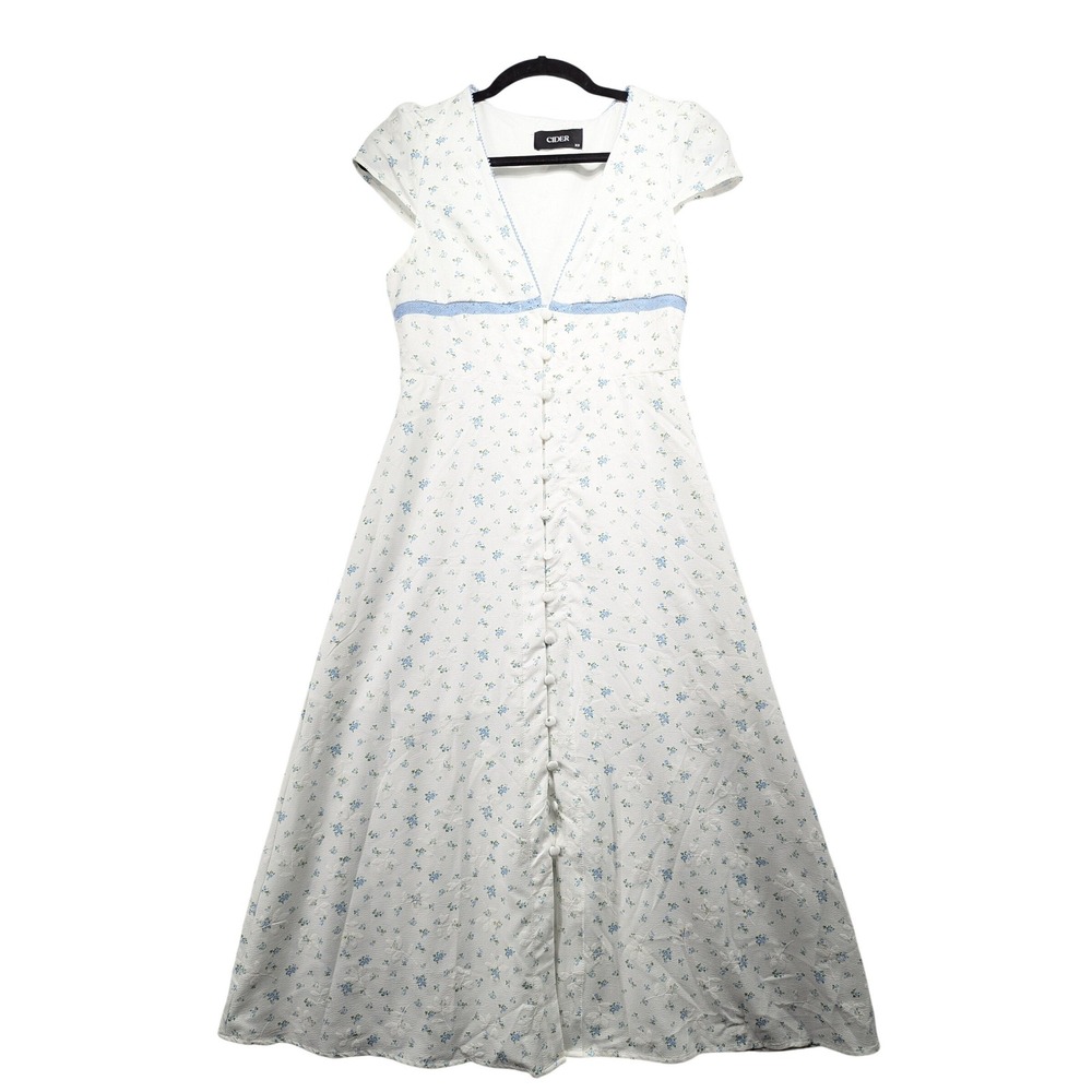 Cider Baby Blue Floral Ditsy Button Front Maxi Dress XS Cottagecore V-Neck